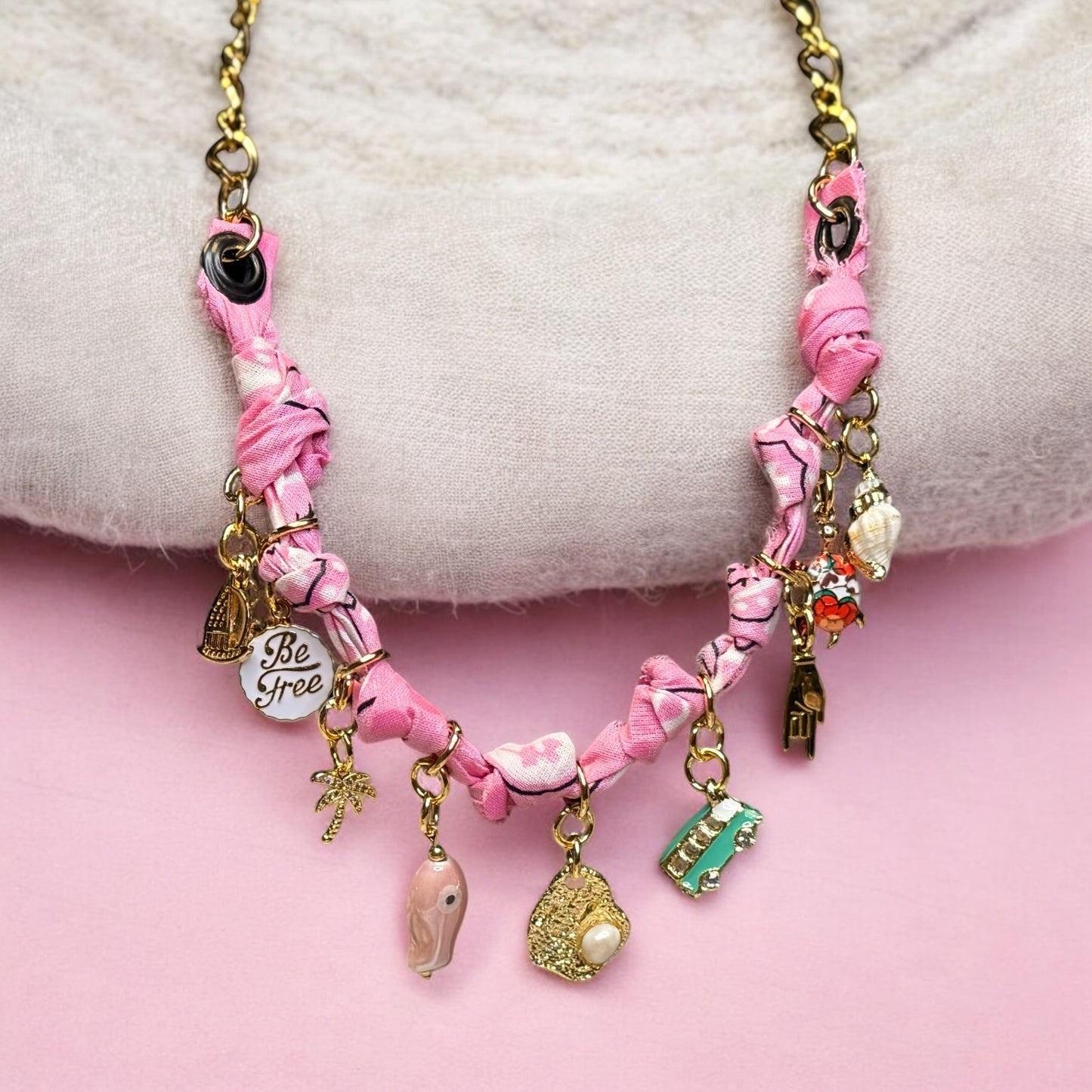 Design Your Own Custom 100% Cotton Bandana or 100% Silk Tie Charm Necklace - 1 - 20 Charms