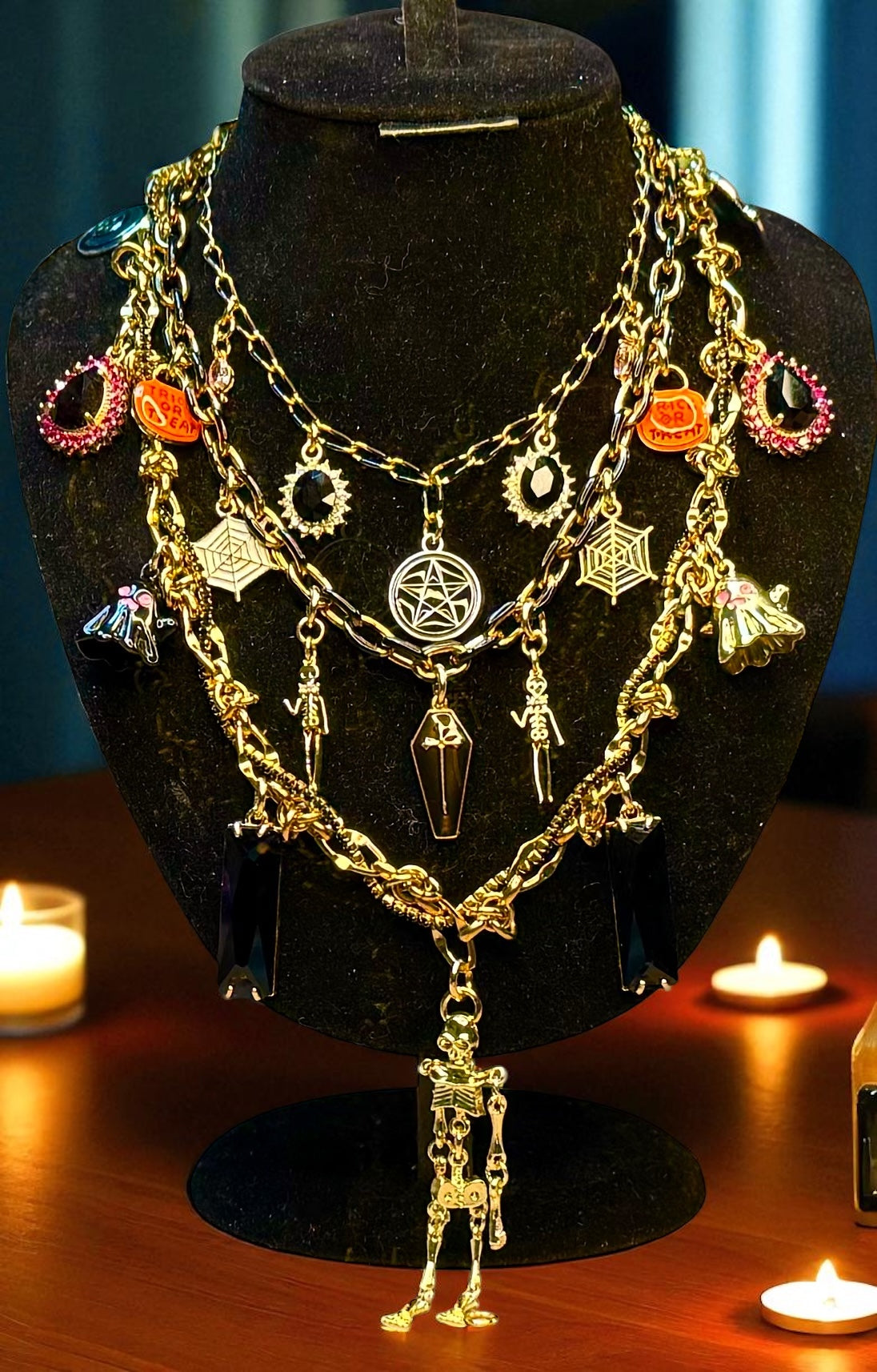 Design Your Own Custom Rhinestone Layered Charm Necklace- 3-20 Charms- Up To 3 Layers- Carabiner Option Add On