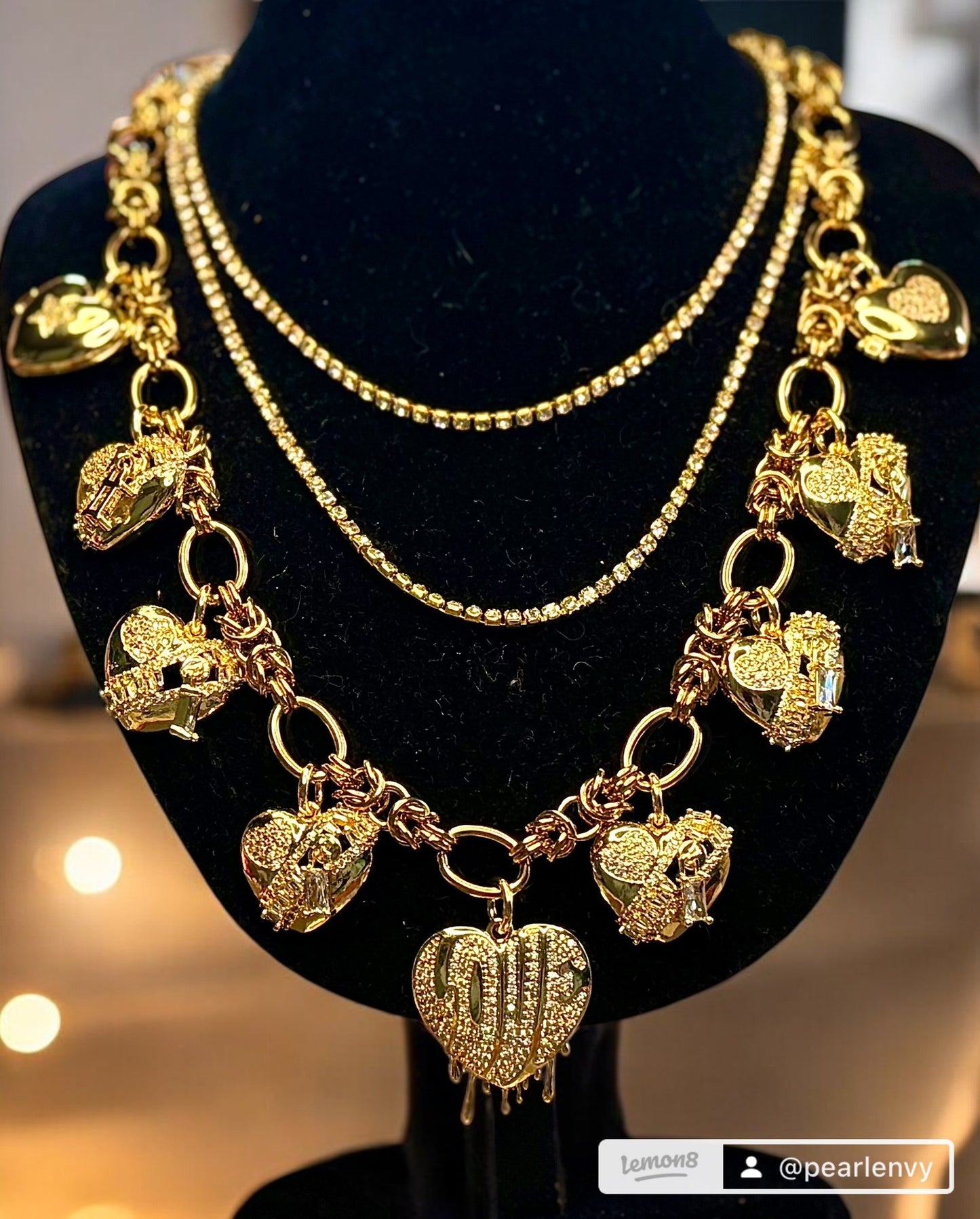 Design_Your_Own_Custom_Rhinestone_Layered_Charm_Necklace_3-20_Charms_Up_To_3 Layers_Carabiner_Option_Add On_PearlEnvy