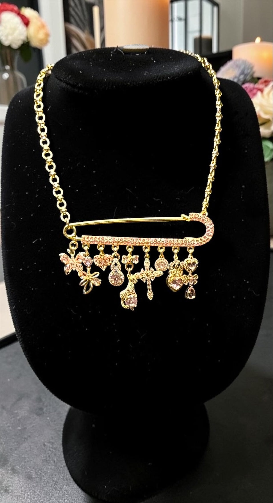 Broachless - Brooch Necklace - 18 Stainless Steel - 18 Karat Plated - Add 1 - 25+ Charms - 18 Karat Gold Filled Chain Option Available
