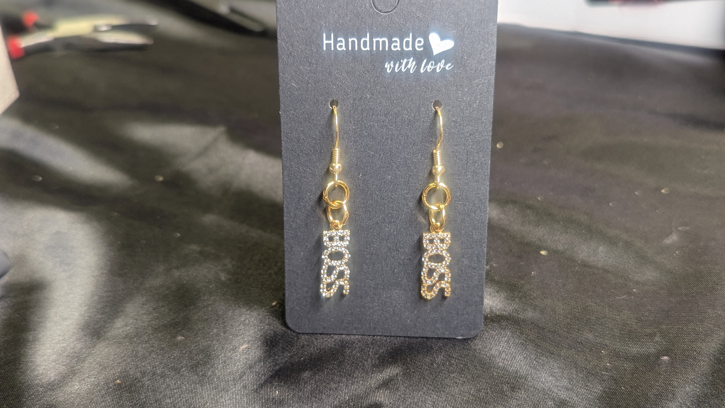 Sparkling Boss Word Earrings/ Dangle Earrings/ Unisex Gifts_PearlEnvy