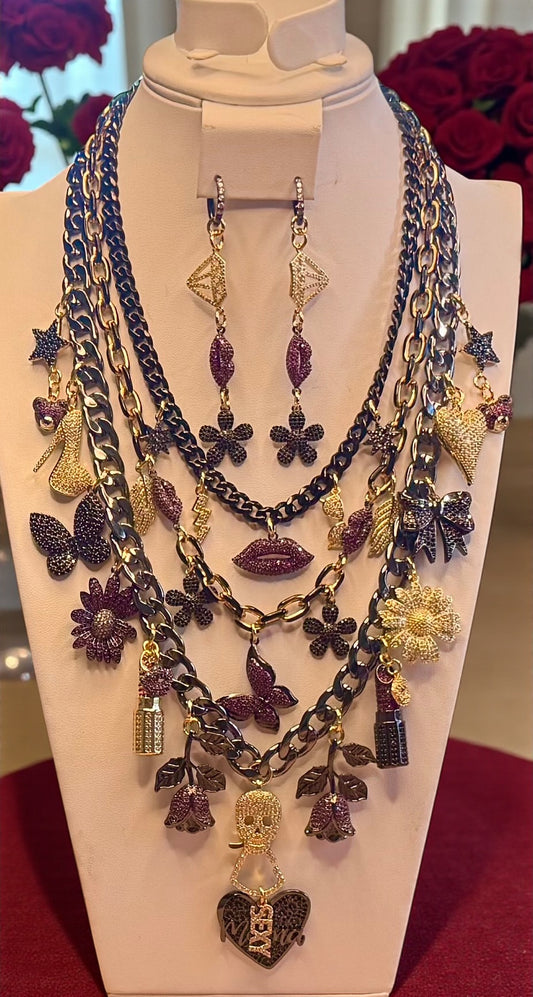 Design Your Own Custom Rhinestone Layered Charm Necklace- 3-20 Charms- Up To 3 Layers- Carabiner Option Add On