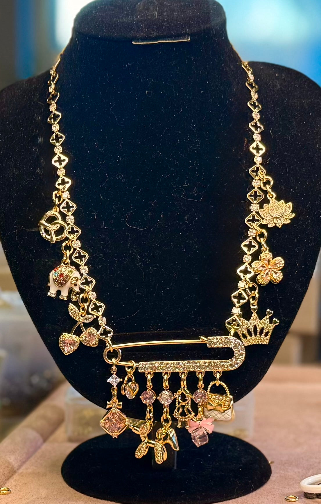 Broachless - Brooch Necklace - 18 Stainless Steel - 18 Karat Plated - Add 1 - 25+ Charms - 18 Karat Gold Filled Chain Option Available