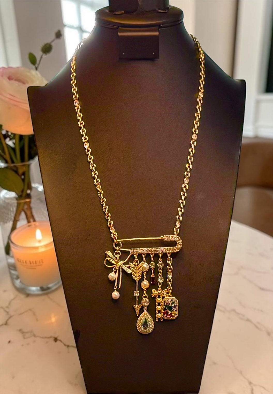 Broachless - Brooch Necklace - 18 Stainless Steel - 18 Karat Plated - Add 1 - 25+ Charms - 18 Karat Gold Filled Chain Option Available