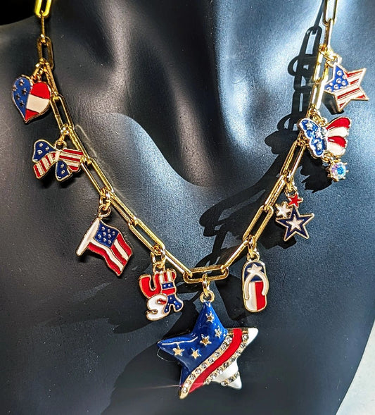 Independence Day Charm Necklace Custom Handmade