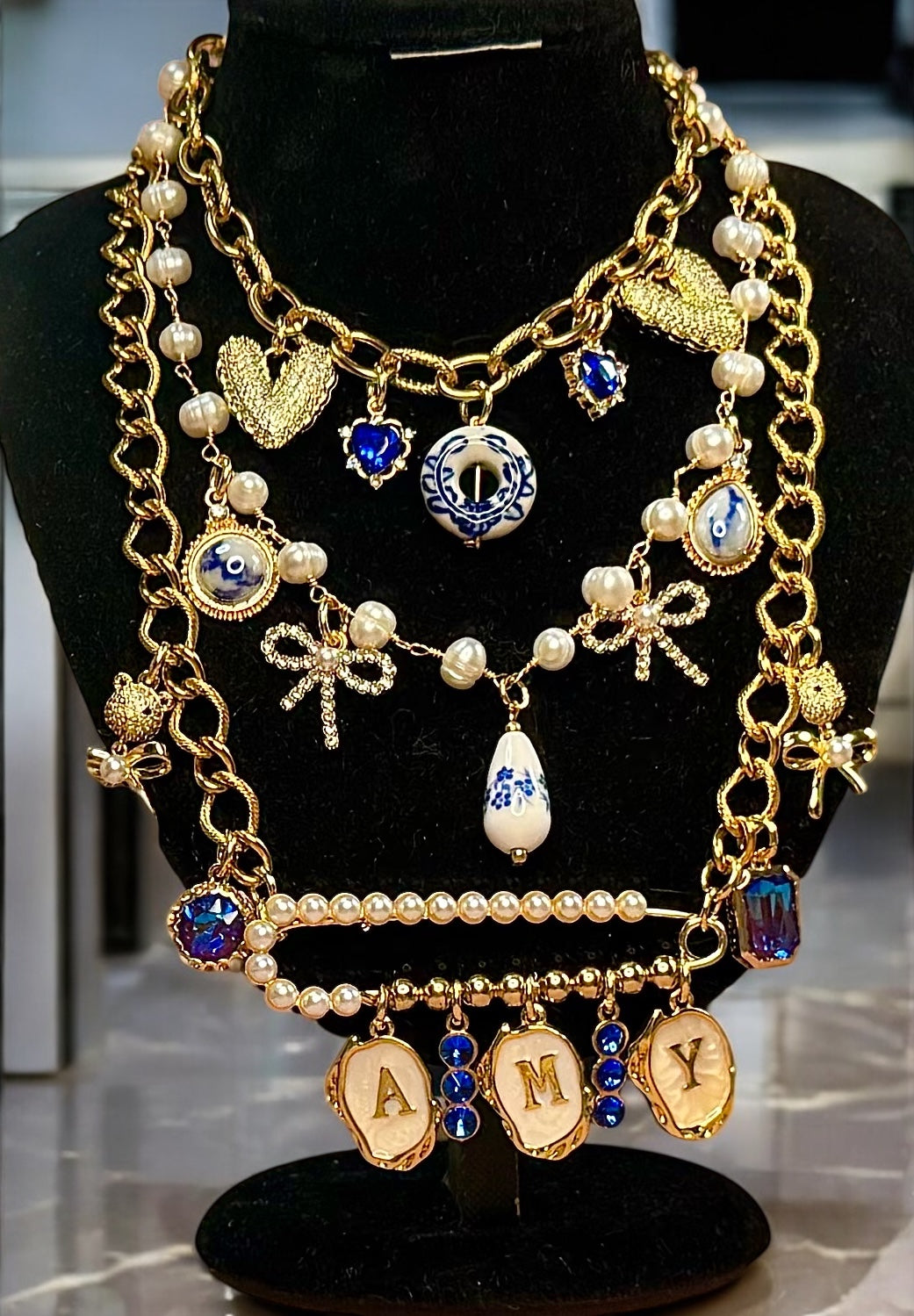 Design Your Own Custom Rhinestone Layered Charm Necklace- 3-20 Charms- Up To 3 Layers- Carabiner Option Add On