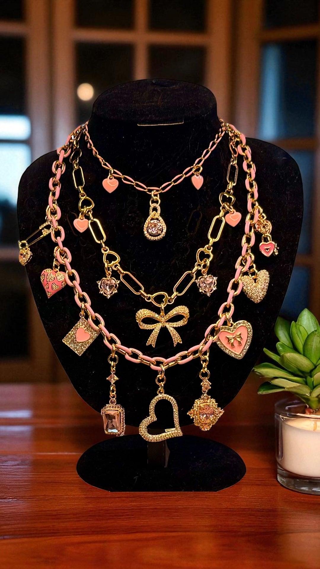 Design Your Own Custom Rhinestone Layered Charm Necklace- 3-20 Charms- Up To 3 Layers- Carabiner Option Add On