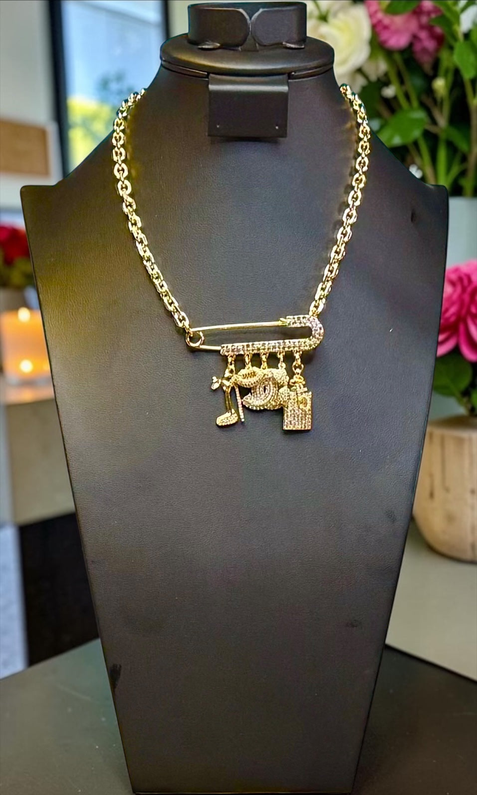 Broachless - Brooch Necklace - 18 Stainless Steel - 18 Karat Plated - Add 1 - 25+ Charms - 18 Karat Gold Filled Chain Option Available