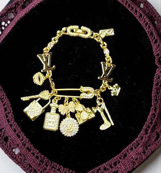 Broochlet - Brooch Bracelet - Stainless Steel - 18 Karat Gold Plated - Add 1 - 25+ Charms - 18 Karat Gold Filled Chain Options Available For Upgrade Cost