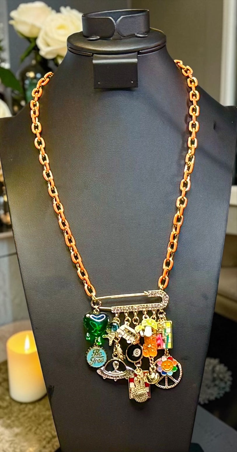 Broachless - Brooch Necklace - 18 Stainless Steel - 18 Karat Plated - Add 1 - 25+ Charms - 18 Karat Gold Filled Chain Option Available