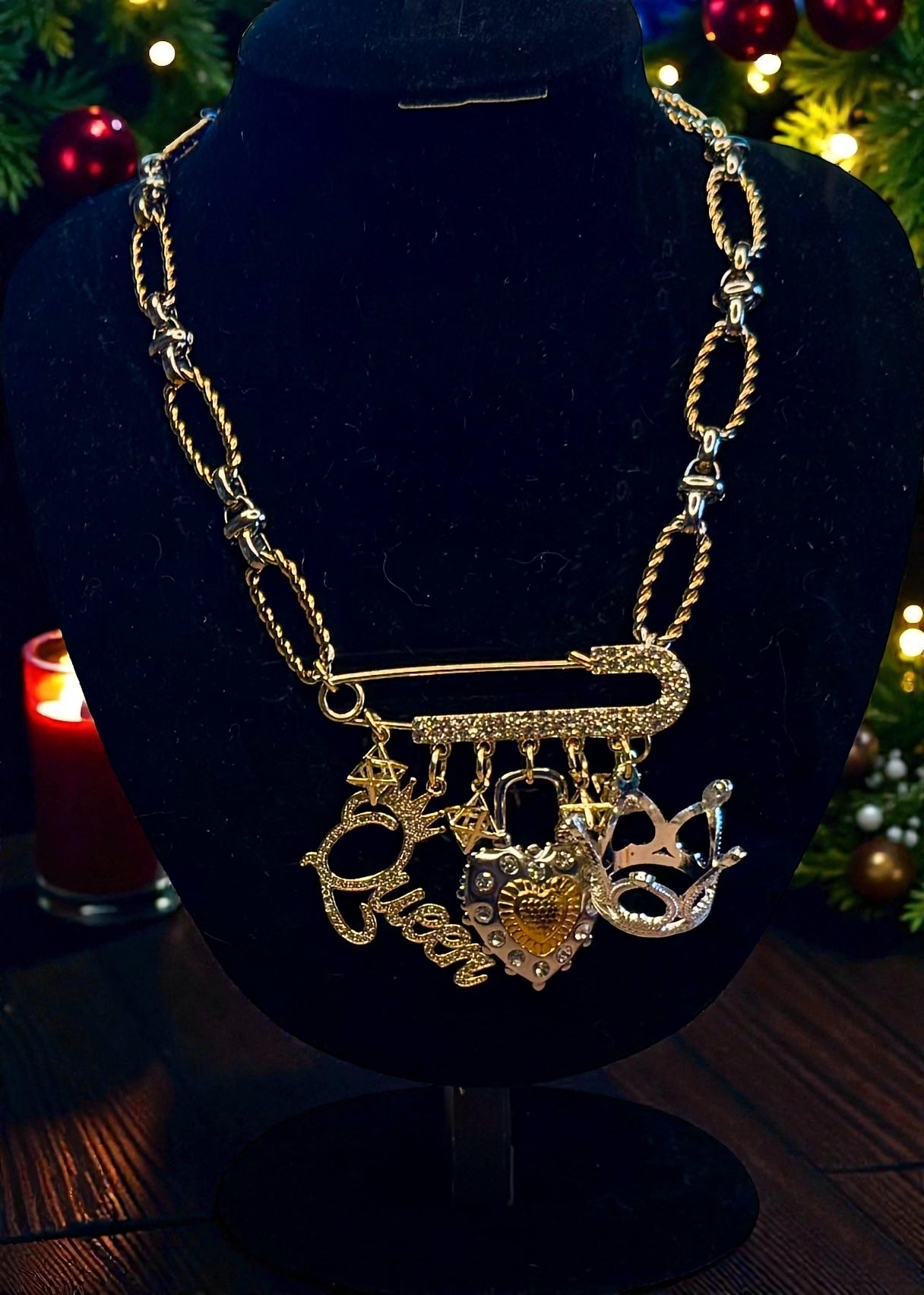 Broachless - Brooch Necklace - 18 Stainless Steel - 18 Karat Plated - Add 1 - 25+ Charms - 18 Karat Gold Filled Chain Option Available