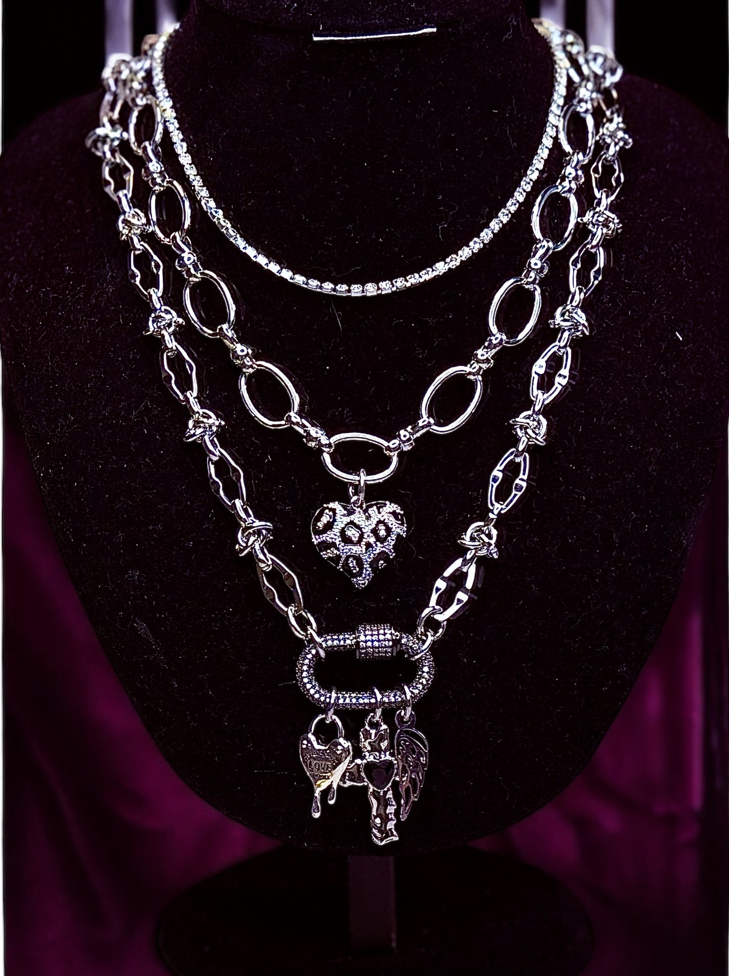 Design_Your_Own_Custom_Rhinestone_Layered_Charm_Necklace_3-20_Charms_Up_To_3 Layers_Carabiner_Option_Add On_PearlEnvy