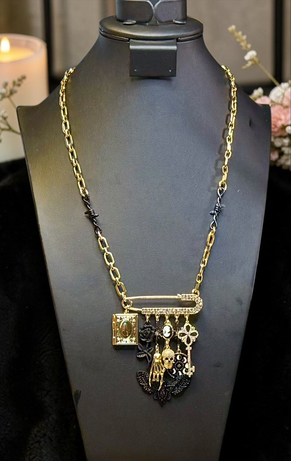 Broachless - Brooch Necklace - 18 Stainless Steel - 18 Karat Plated - Add 1 - 25+ Charms - 18 Karat Gold Filled Chain Option Available