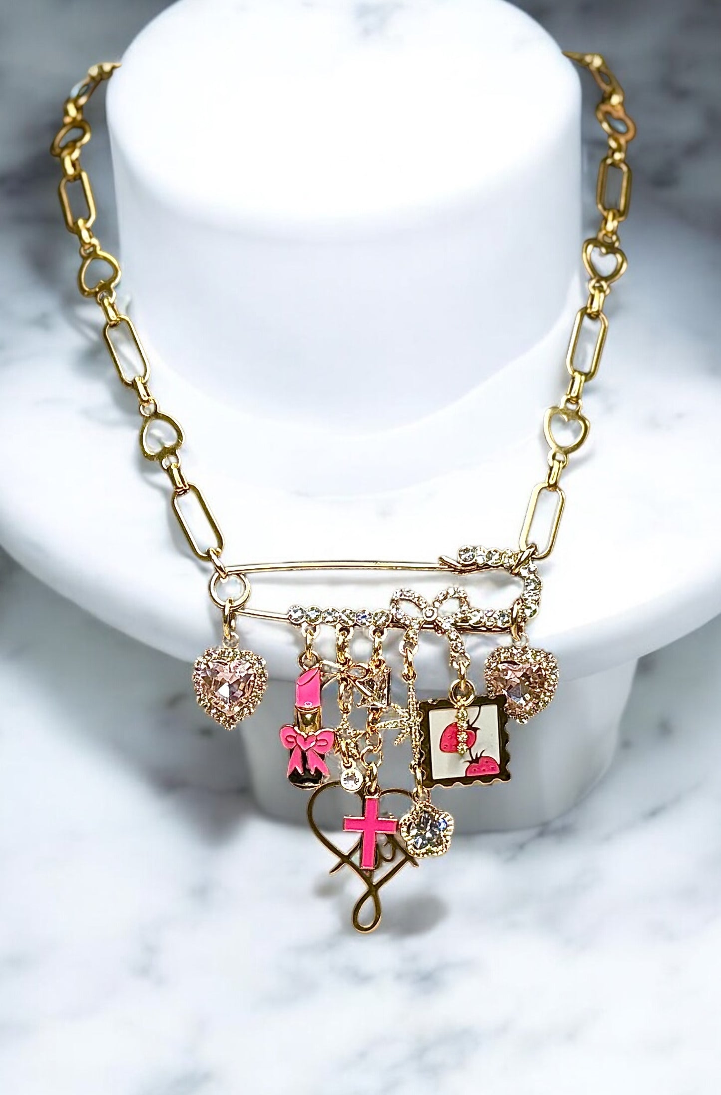 Broachless - Brooch Necklace - 18 Stainless Steel - 18 Karat Plated - Add 1 - 25+ Charms - 18 Karat Gold Filled Chain Option Available