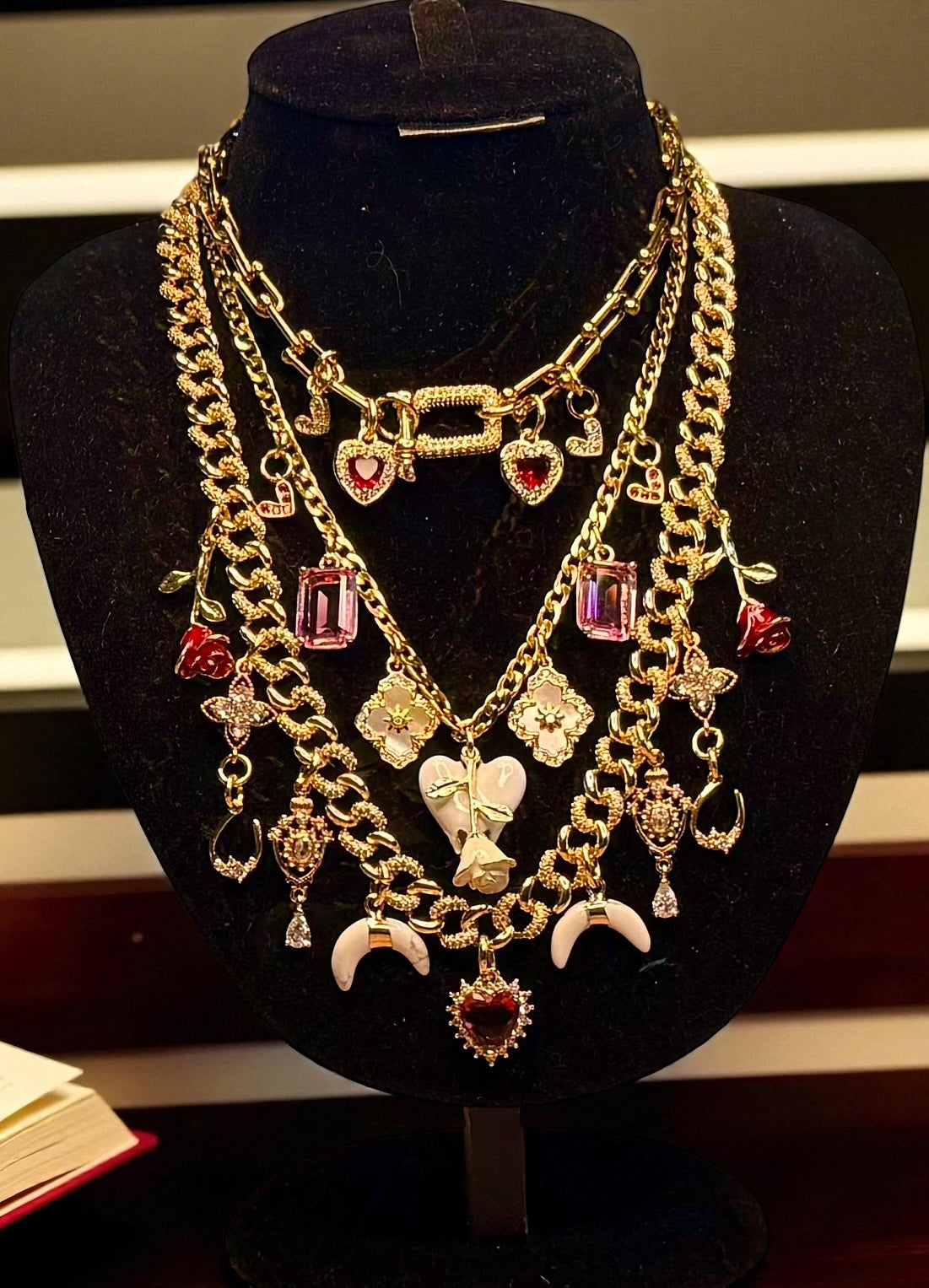 Design Your Own Custom Rhinestone Layered Charm Necklace- 3-20 Charms- Up To 3 Layers- Carabiner Option Add On