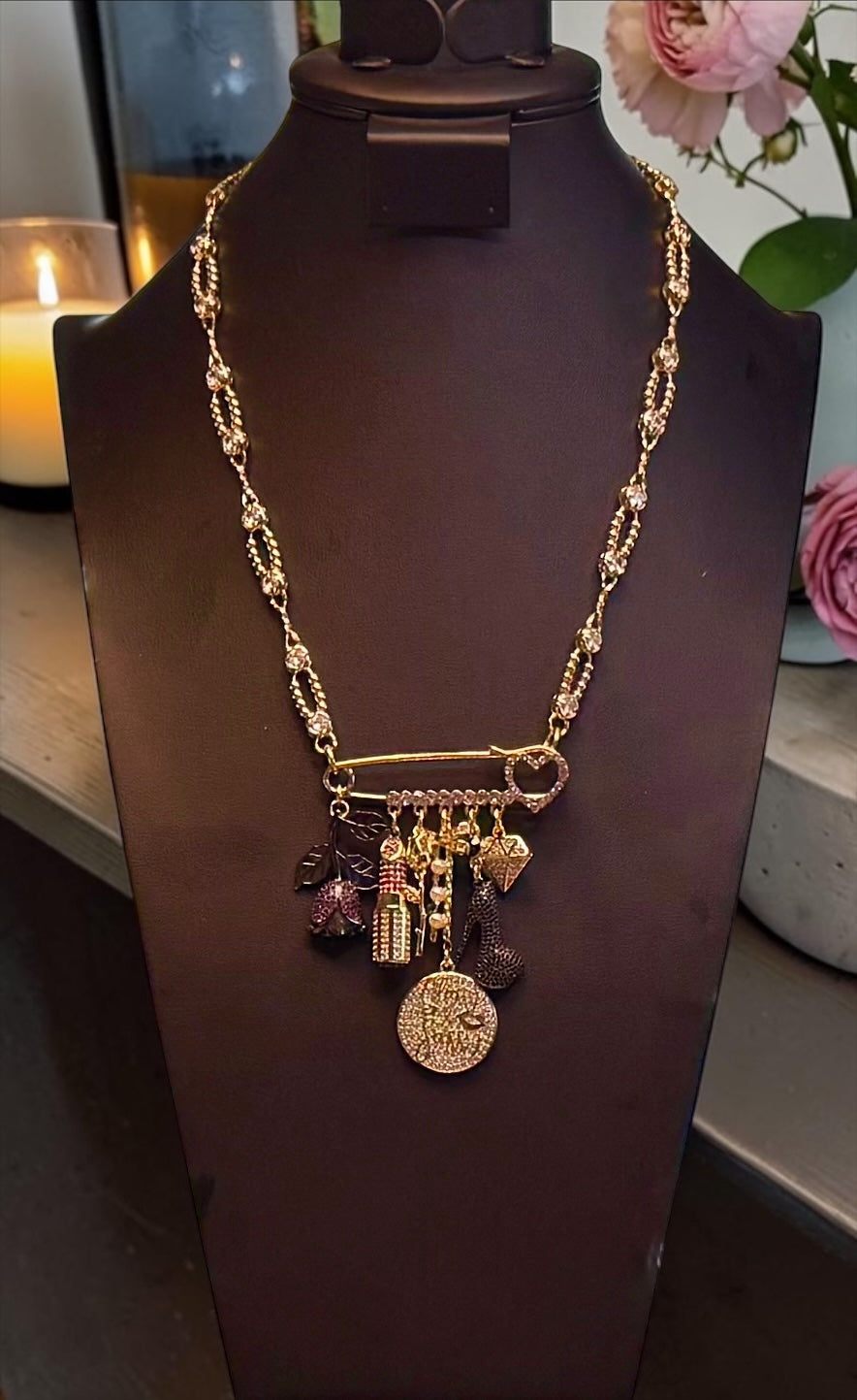 Broachless - Brooch Necklace - 18 Stainless Steel - 18 Karat Plated - Add 1 - 25+ Charms - 18 Karat Gold Filled Chain Option Available