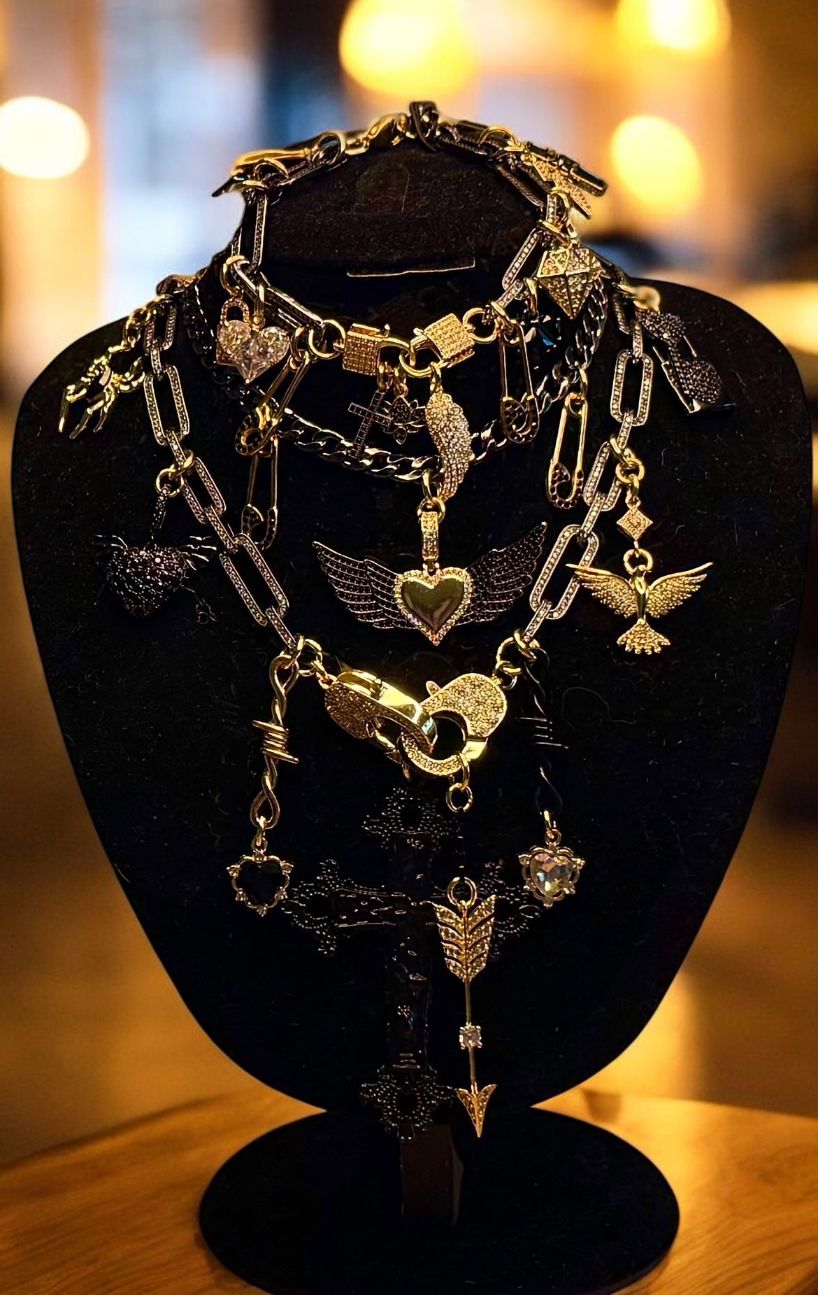 Design Your Own Custom Rhinestone Layered Charm Necklace- 3-20 Charms- Up To 3 Layers- Carabiner Option Add On