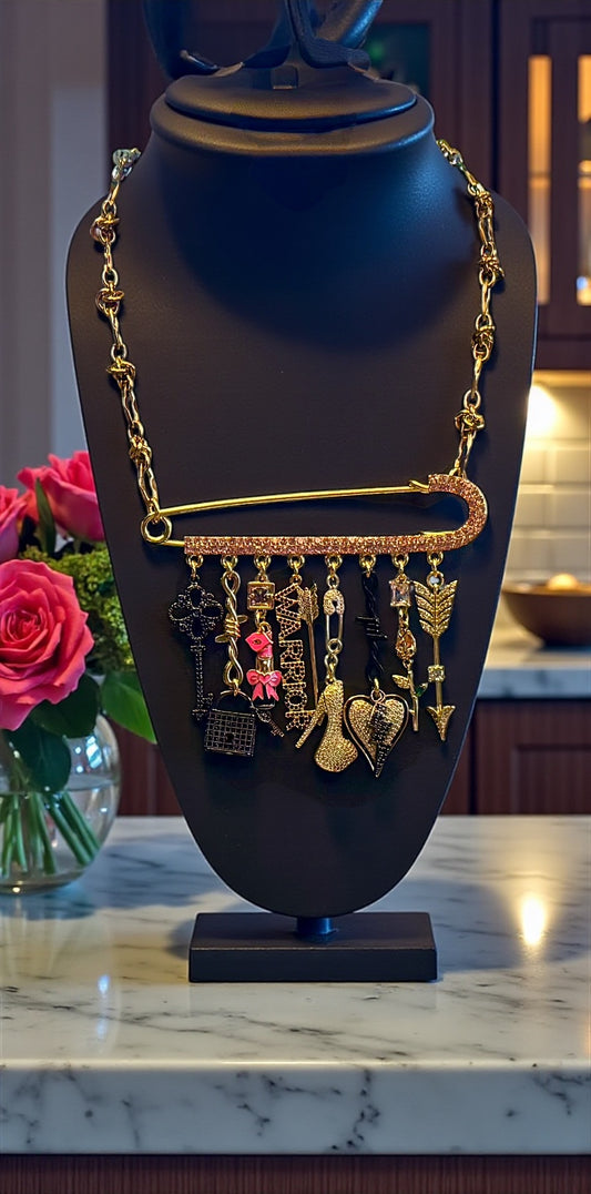 Broachless - Brooch Necklace - 18 Stainless Steel - 18 Karat Plated - Add 1 - 25+ Charms - 18 Karat Gold Filled Chain Option Available