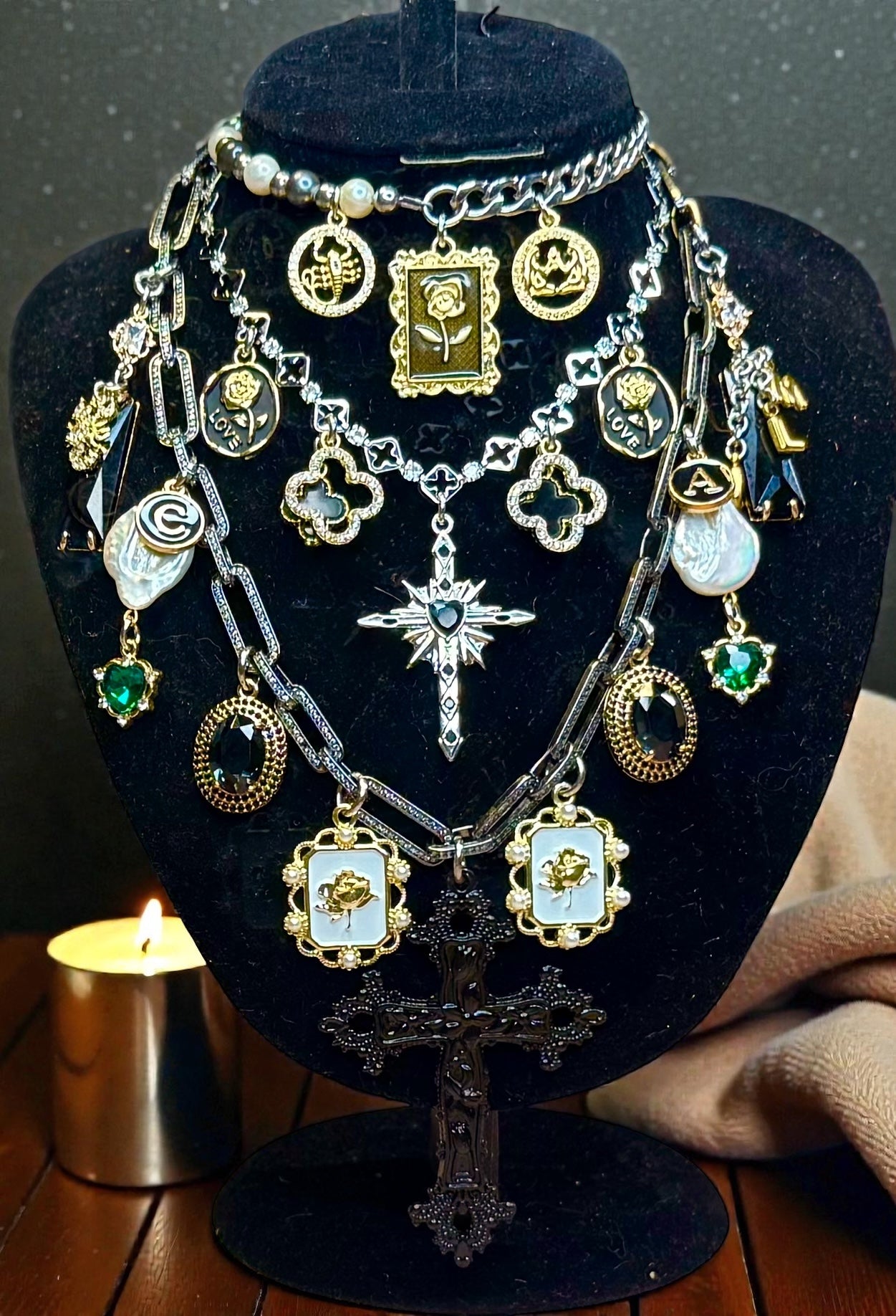 Design Your Own Custom Rhinestone Layered Charm Necklace- 3-20 Charms- Up To 3 Layers- Carabiner Option Add On