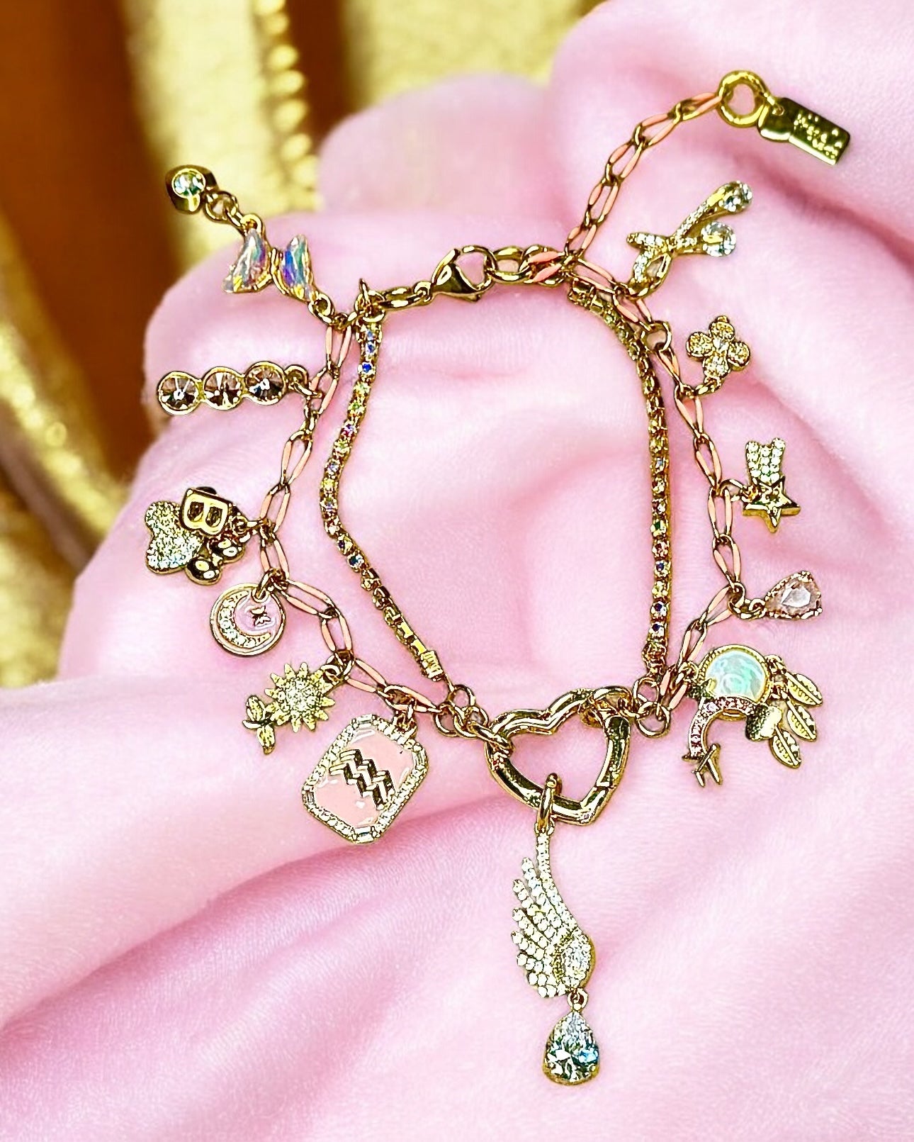 Design Your Own Custom Handmade Charm Bracelet or Anklet- 18 Karat Gold Plated-Stainless Steel- 3 to 20 Charms- 3 charms Included In Base Price Double Layer Option- Carabiner or Toggle Option