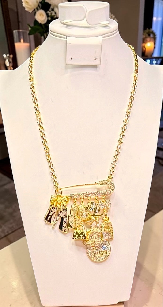 Broachless - Brooch Necklace - 18 Stainless Steel - 18 Karat Plated - Add 1 - 25+ Charms - 18 Karat Gold Filled Chain Option Available
