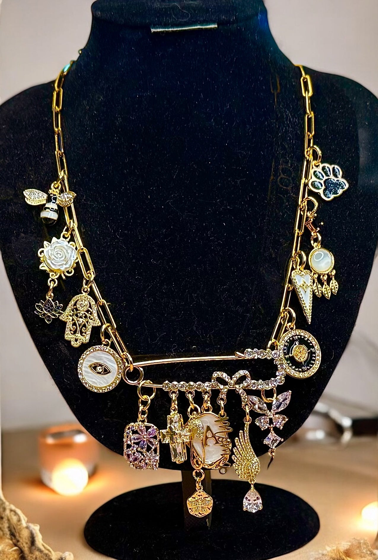 Broachless - Brooch Necklace - 18 Stainless Steel - 18 Karat Plated - Add 1 - 25+ Charms - 18 Karat Gold Filled Chain Option Available